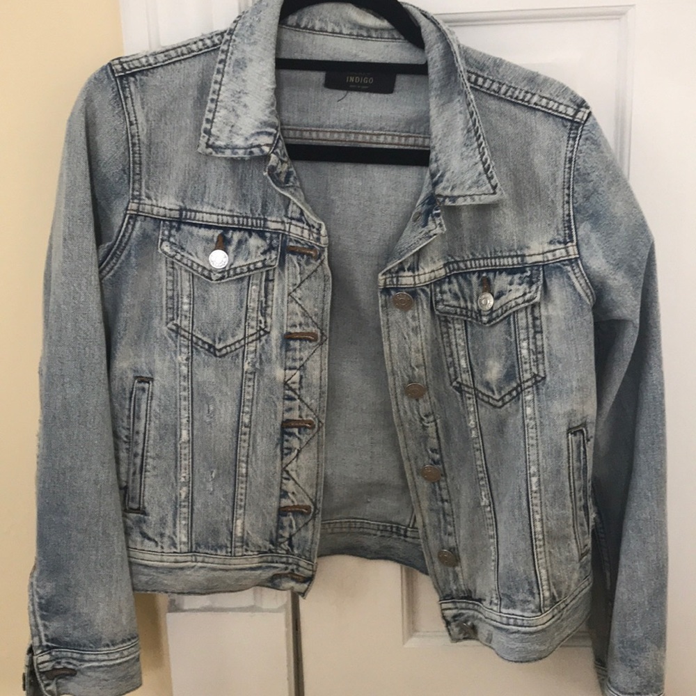 J Crew Indigo distressed denim jacket size small